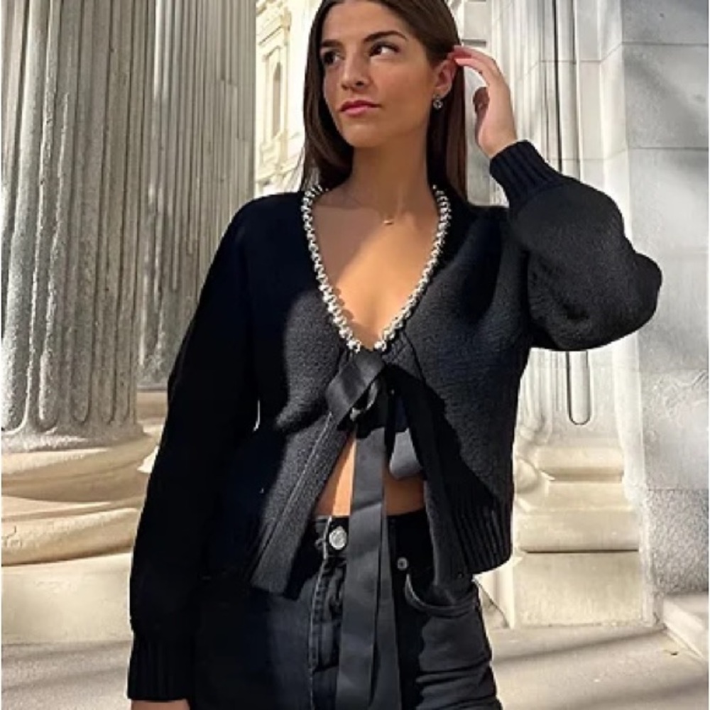 Zara Black Cardigan with Silver Beads